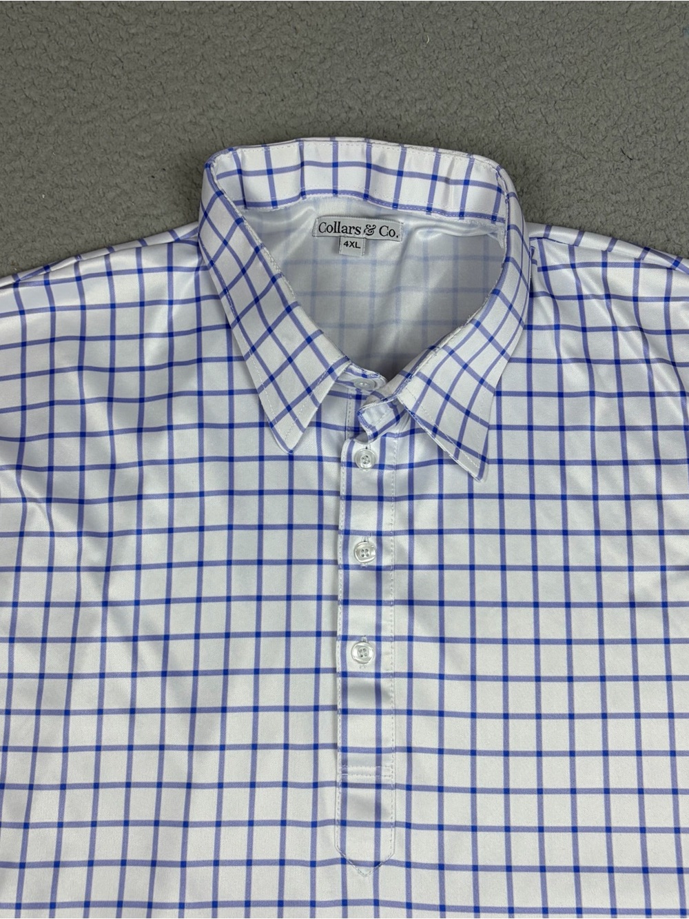 Collars & Co. Performance Polo Men's 4XL White Shirt with Blue Check